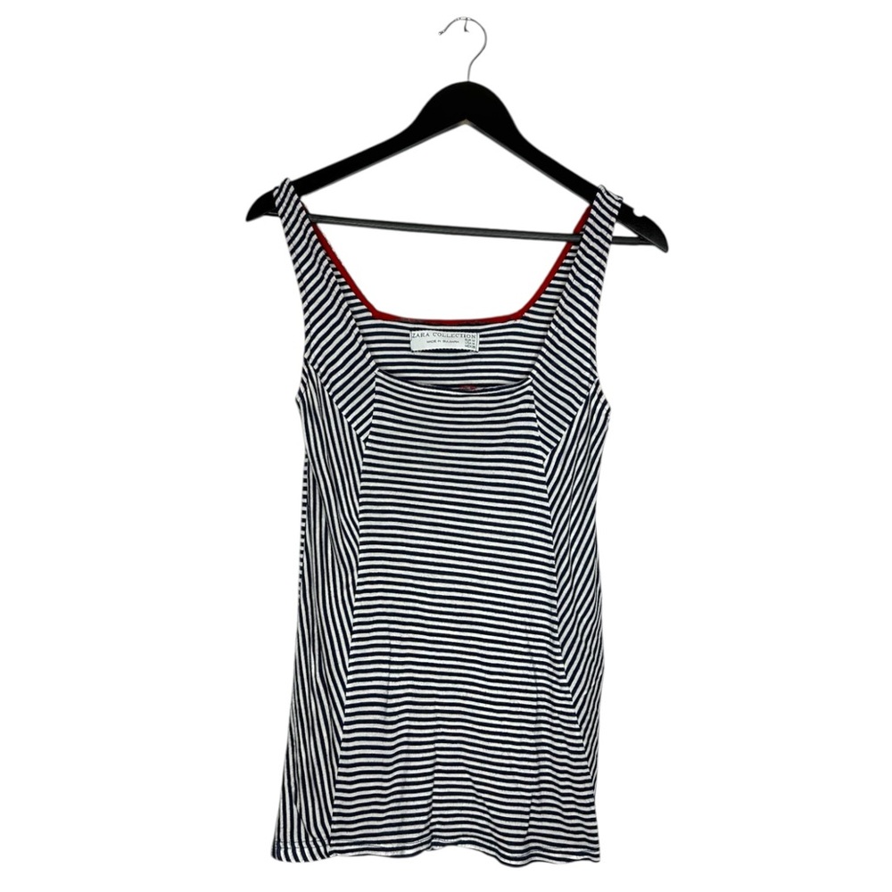 Zara Collection Navy White Striped Tank Top Red Trim Nautical Y2K Size Medium